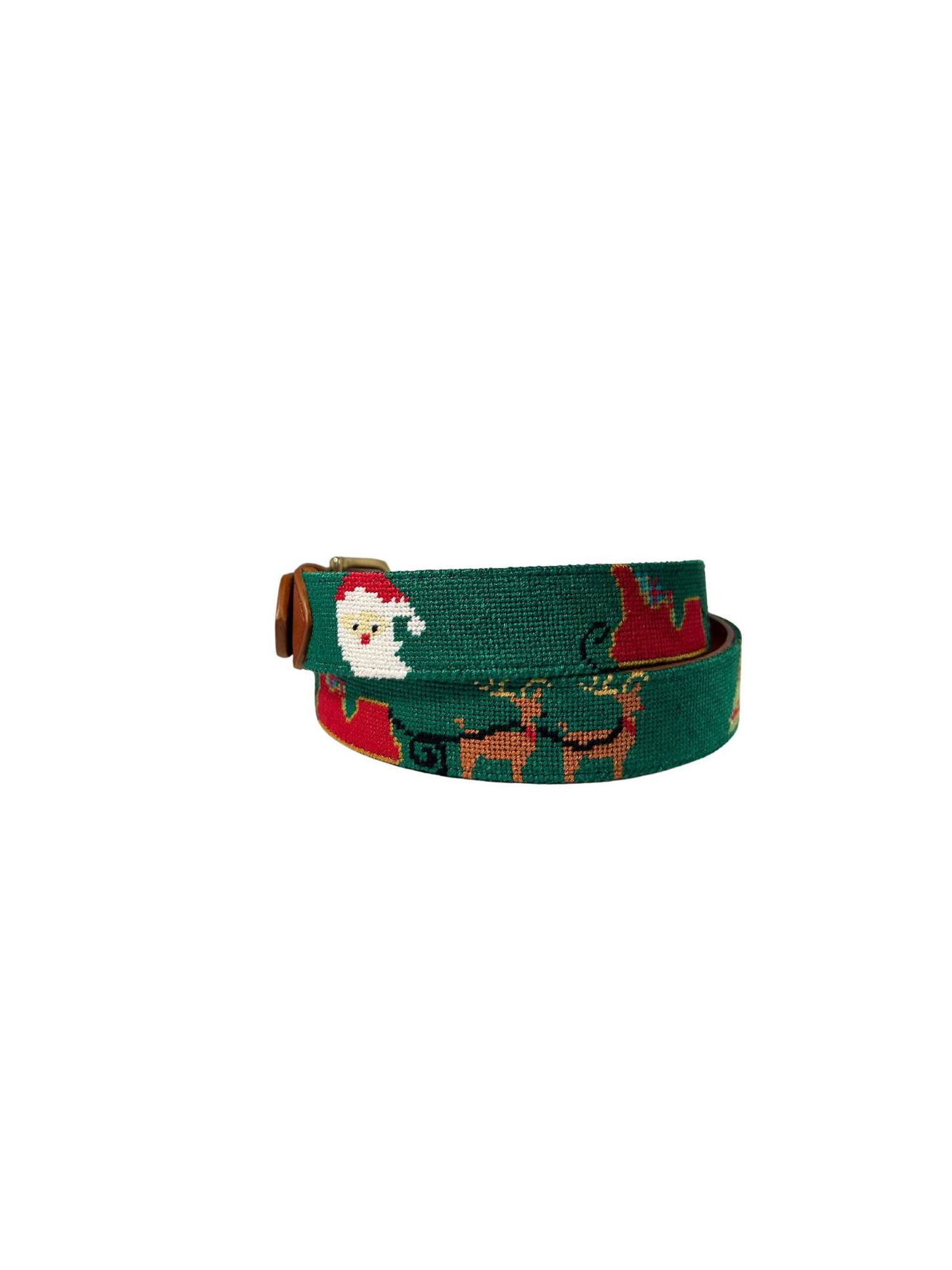 Needlepoint Belt-Santa and his sleigh design, hand stitched