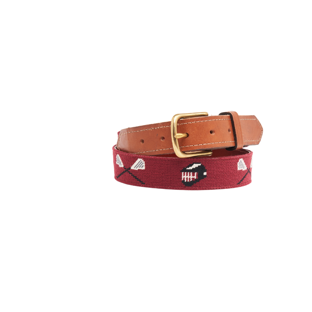 Needlepoint Maroon Lacrosse Belt