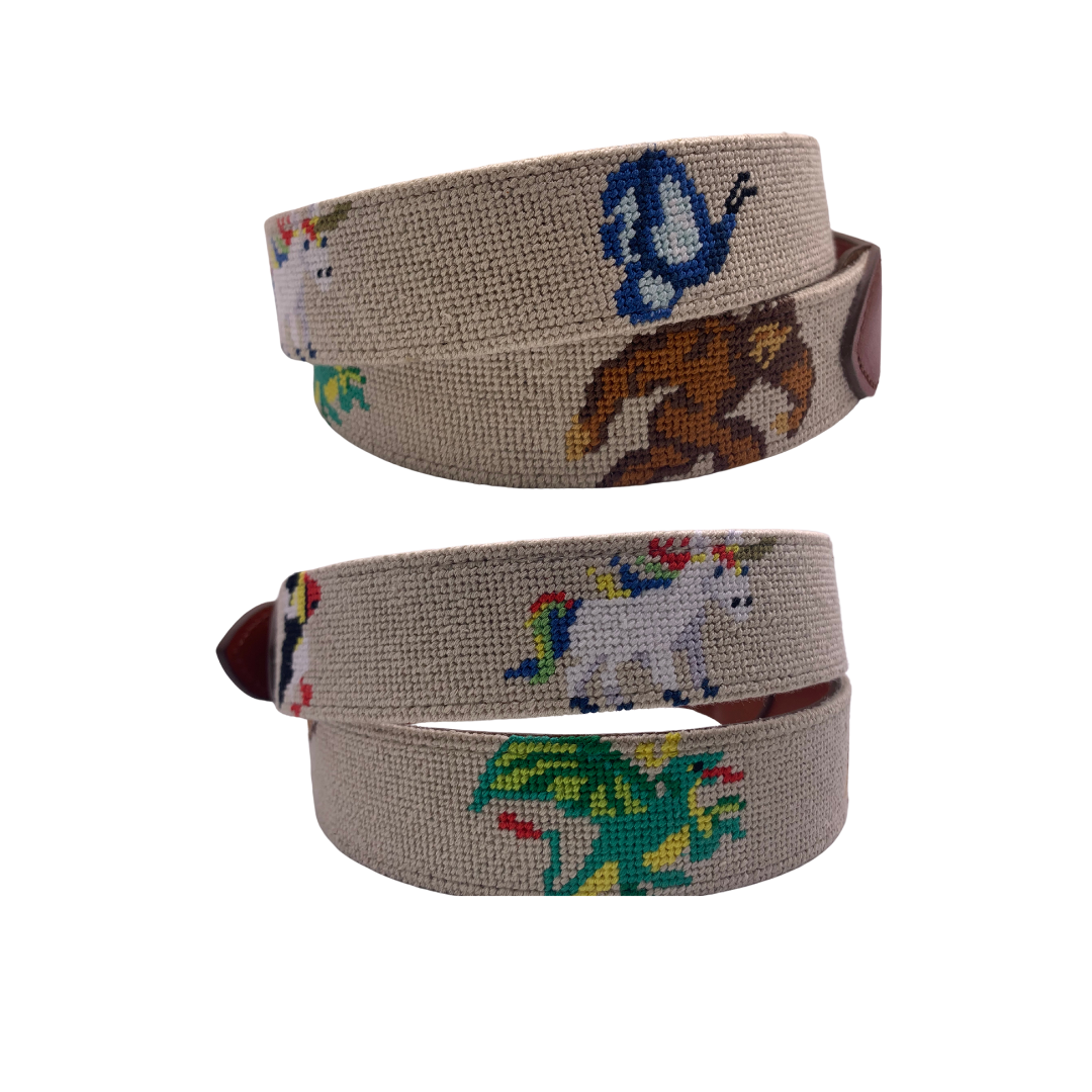 Unicorn Needlepoint belt, handstiched