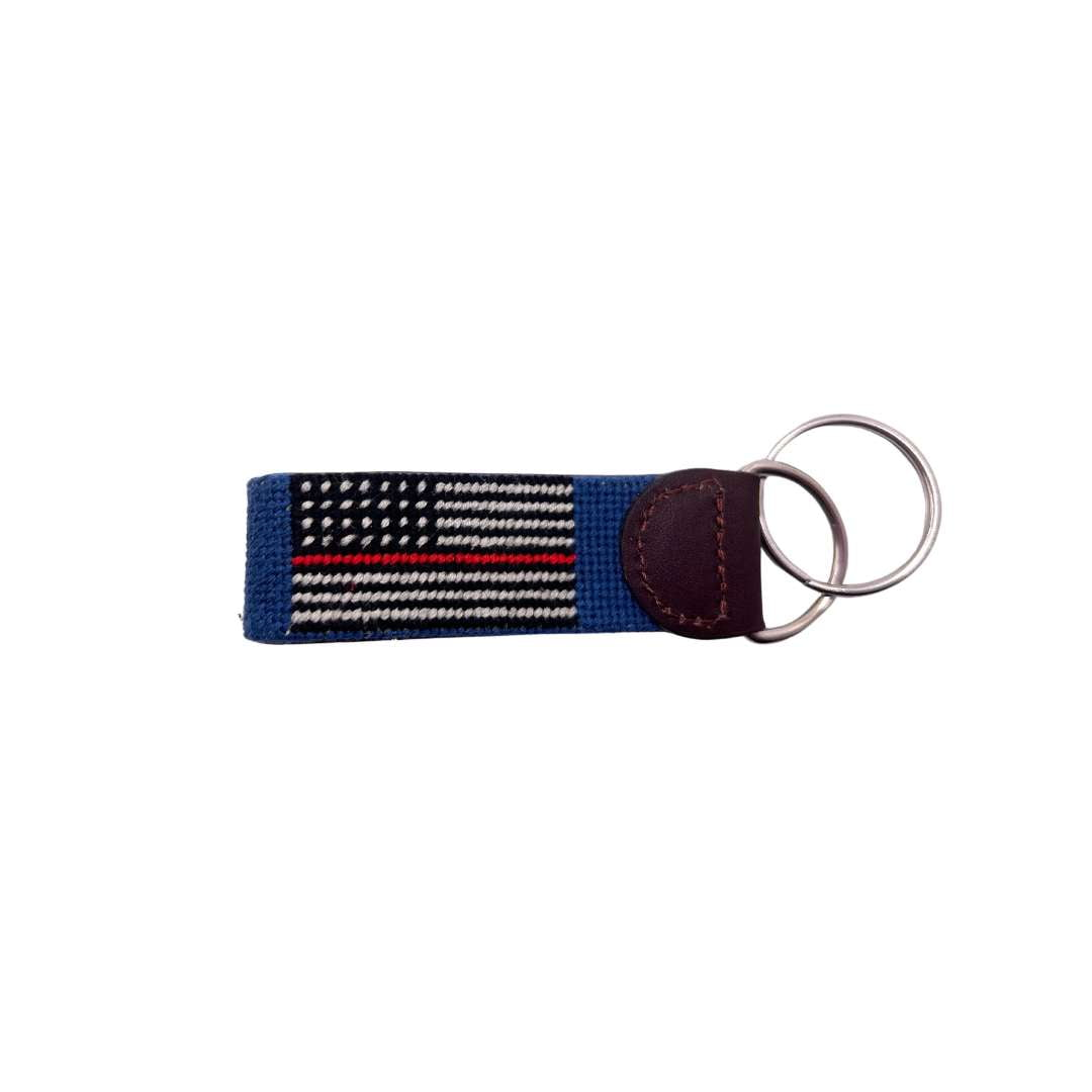 Needlepoint Key Fob Black and White American Flag Red Line Key Fob