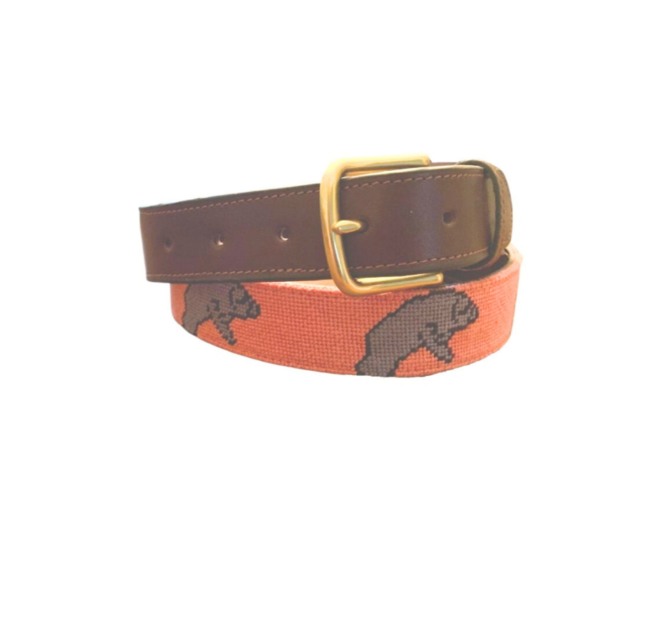 Manatee Needlepoint Belt (coral)