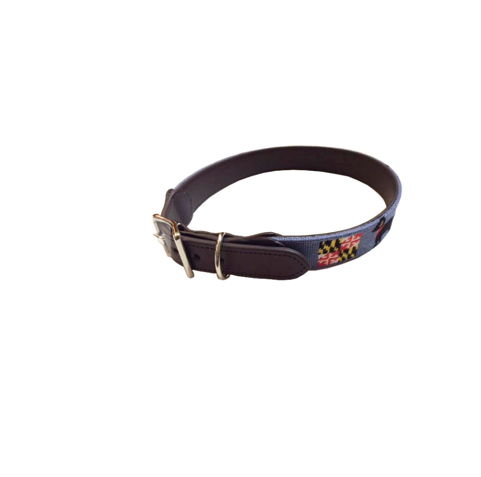 Needlepoint Dog Collar- Maryland Flag / Black Dog design