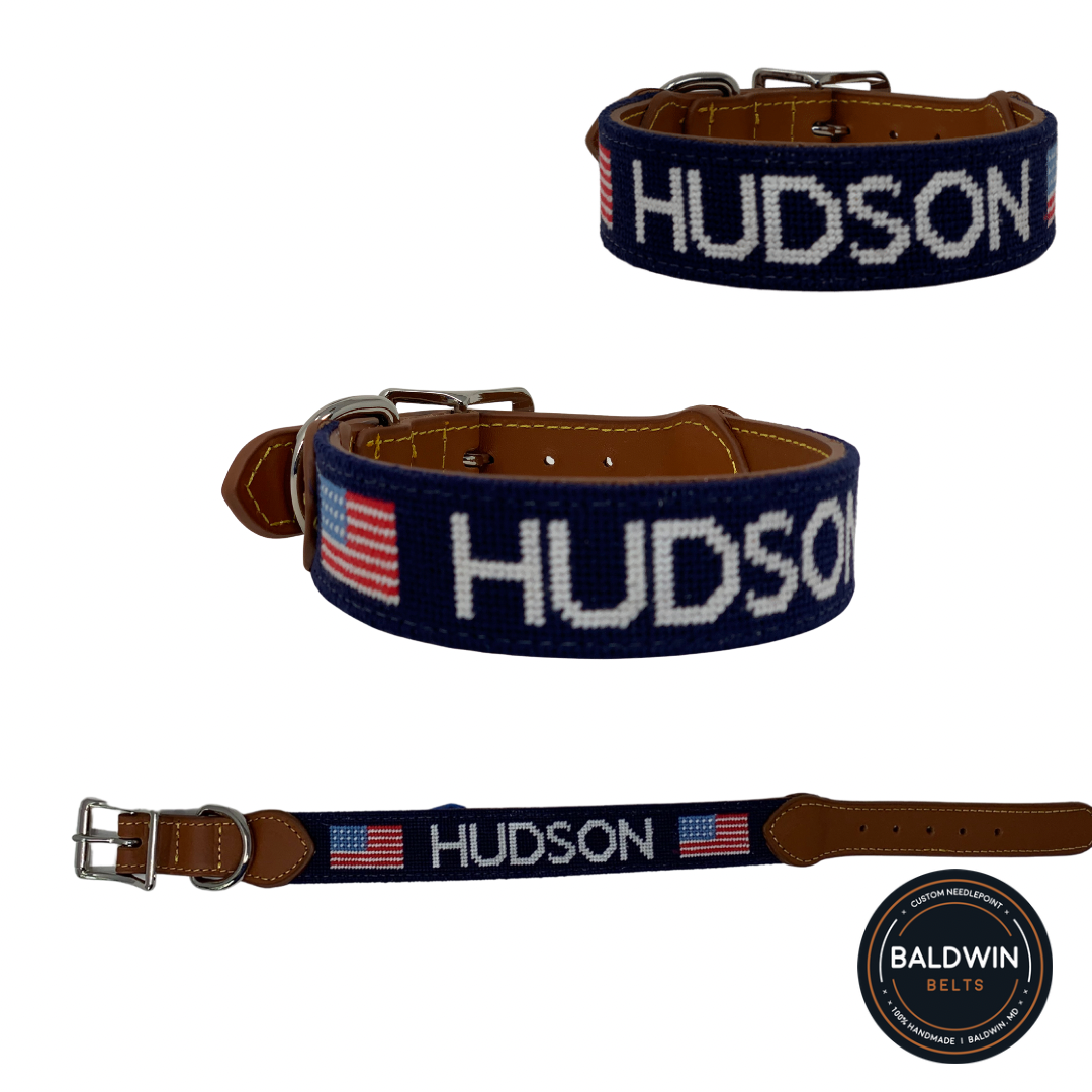 Custom Needlepoint Dog Collar hand stitched / Baldwin Belts