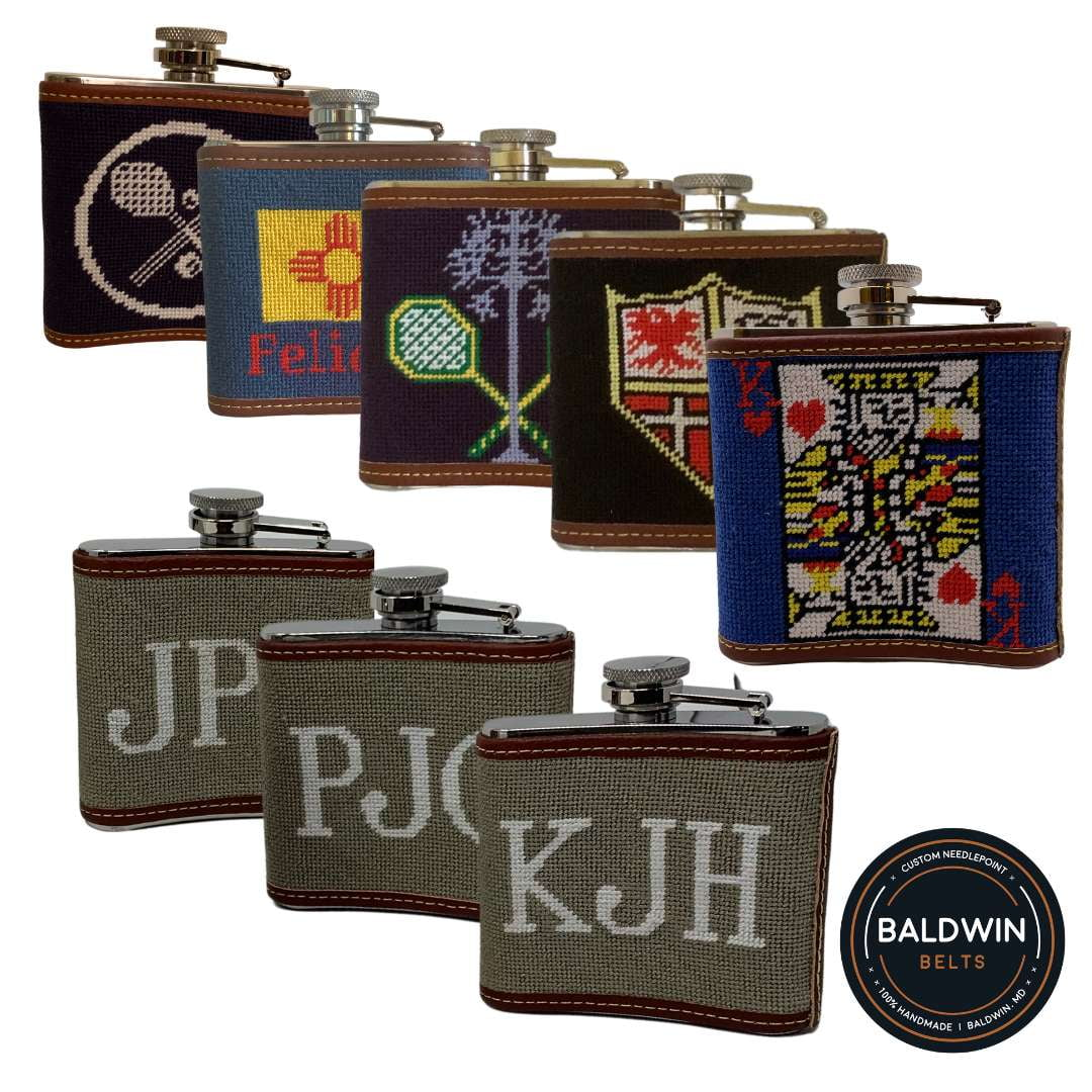 Needlepoint Flasks- Custom Needlepoint Flasks, perfect Wedding or Groomsmen gift