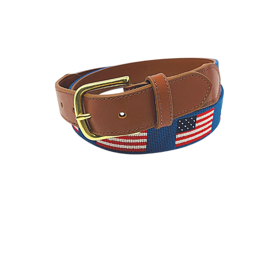 American Flag Needlepoint Belt-American Flag Design Hand stitched Needlepoint Belt