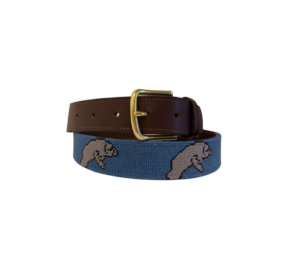 Manatee Needlepoint Belt - navy