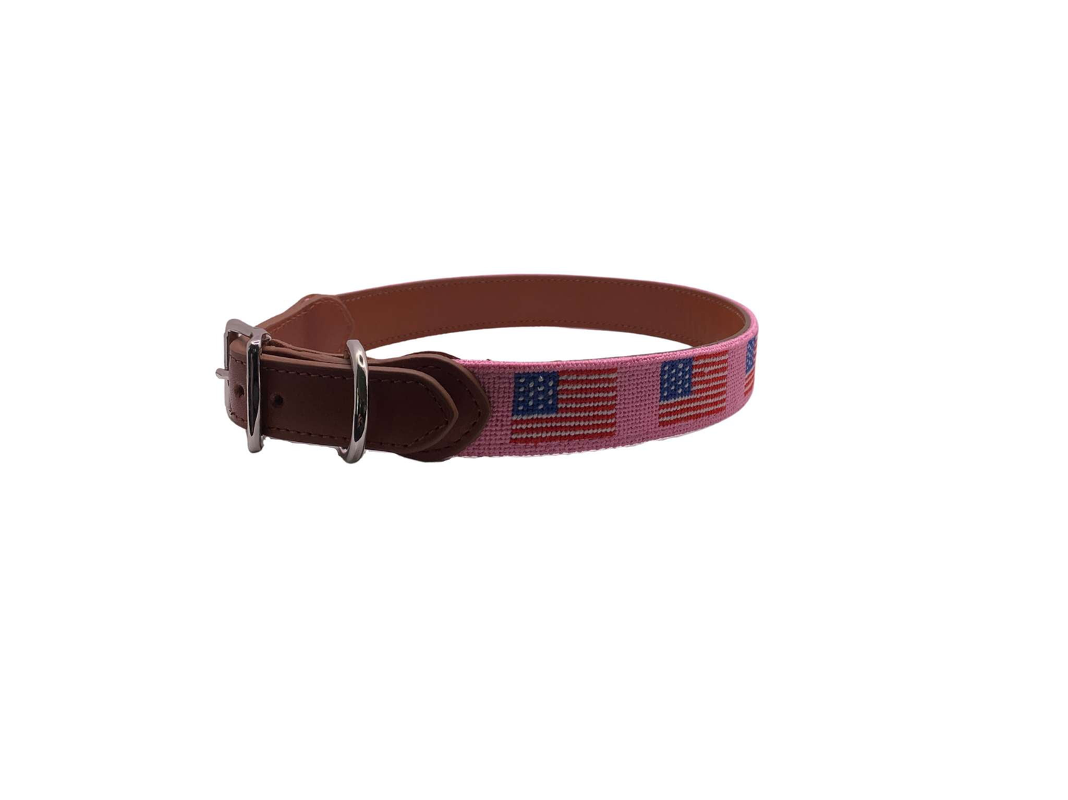 Needlepoint Dog Collar Pink American flag design