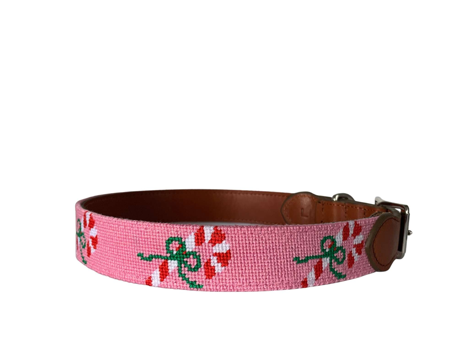 Needlepoint Dog Collar- Candy Cane  Pattern (Pink or Navy)