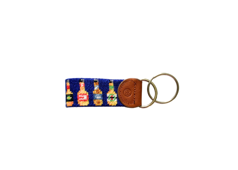 Needlepoint Key Fob , Beer Bottle Key Fob Hand Stitched