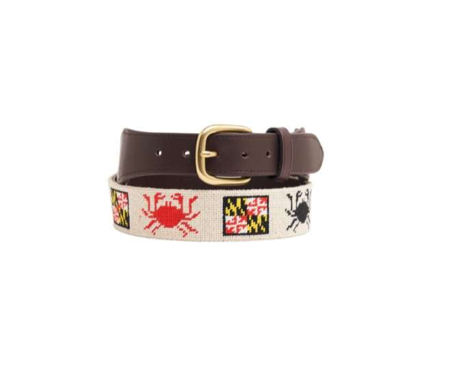 Needlepoint Belt- Maryland Flag Crab Design