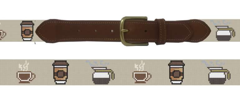 Needlepoint Belt Coffee Lovers needlepoint Design Made to Order-7 -8 Week Stitch Time