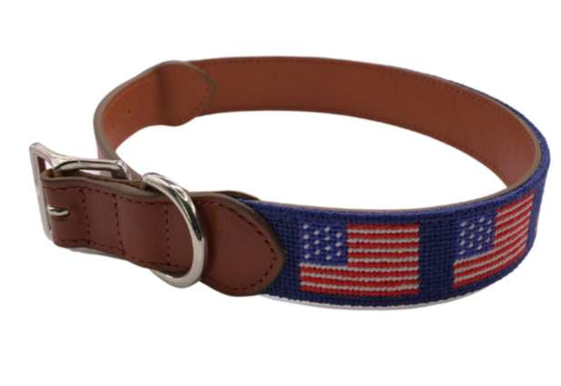 Needlepoint Dog Collar American Flag Design / Baldwin Belts