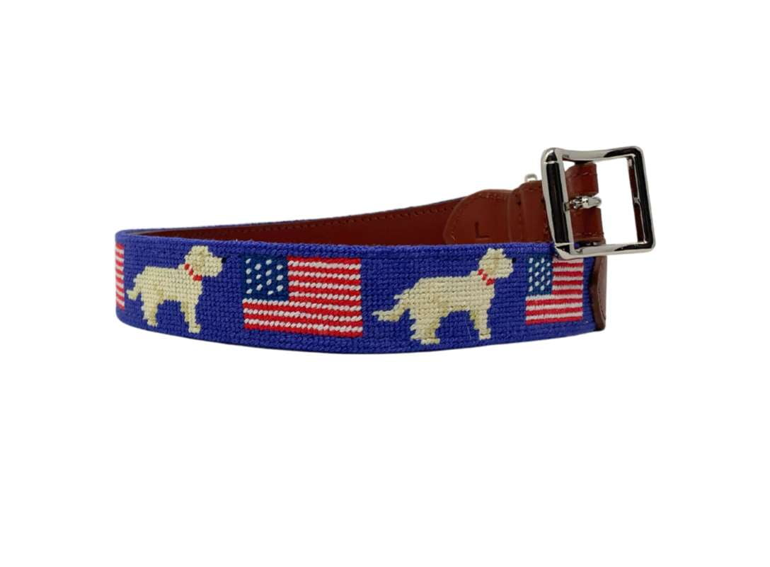 Needlepoint Dog Collar- Yellow Lab/USA Flag design