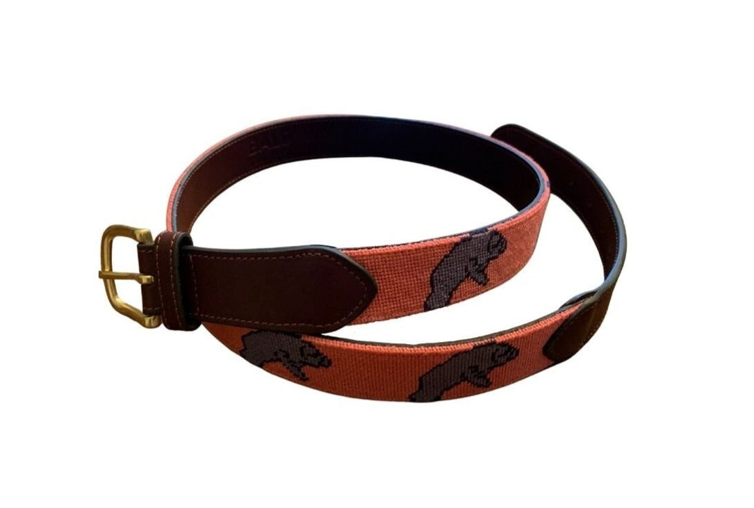 Manatee Needlepoint Belt (coral)